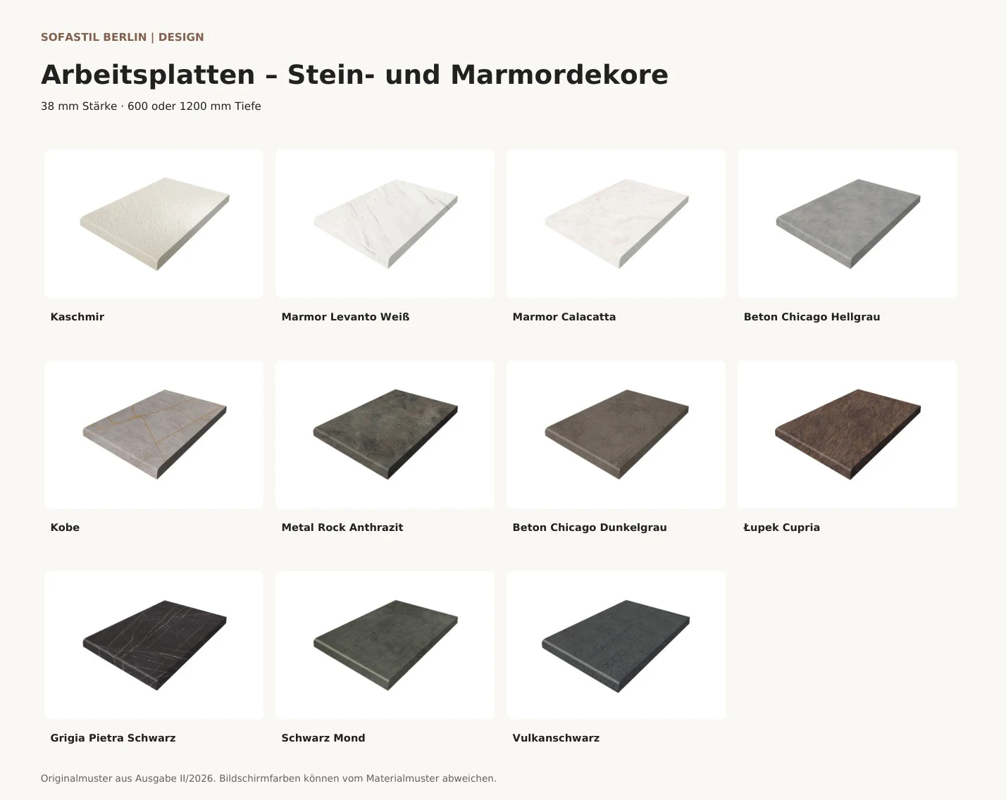 DESIGN Stein- und Marmordekore – Arbeitsplatten 38 mm – Originaldarstellung