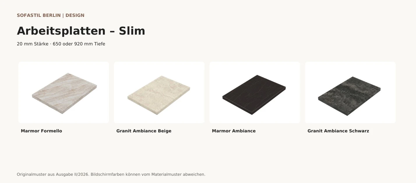 DESIGN Slim – Arbeitsplatten 20 mm – Originaldarstellung